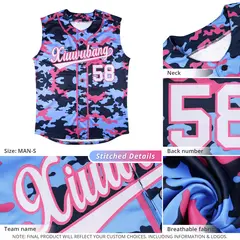 Navy Light Blue and Pink Camo Sleeveless Baseball Jersey 2