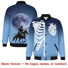 Navy Light Blue Black Halloween Skeleton Varsity Jacket Moisture-Wicking 8
