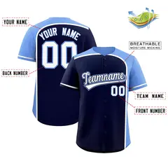 Navy Light Blue Color Block Authentic Baseball Jersey 2