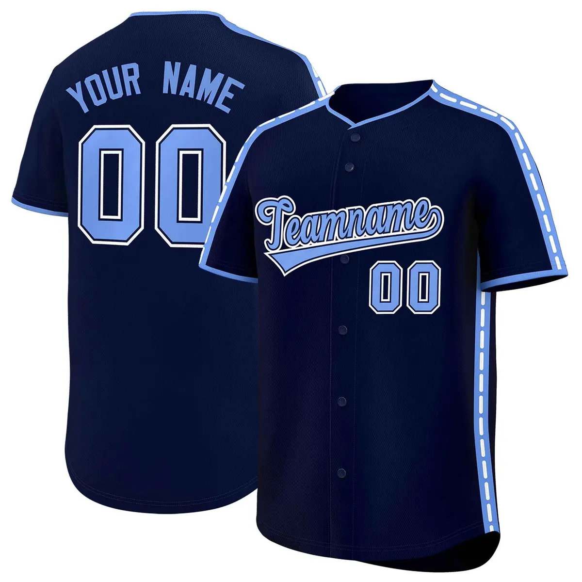 Navy Light Blue Color Block Side Dotted Line Baseball Jersey