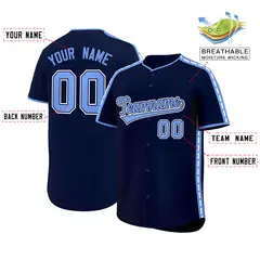 Navy Light Blue Color Block Side Dotted Line Baseball Jersey 2