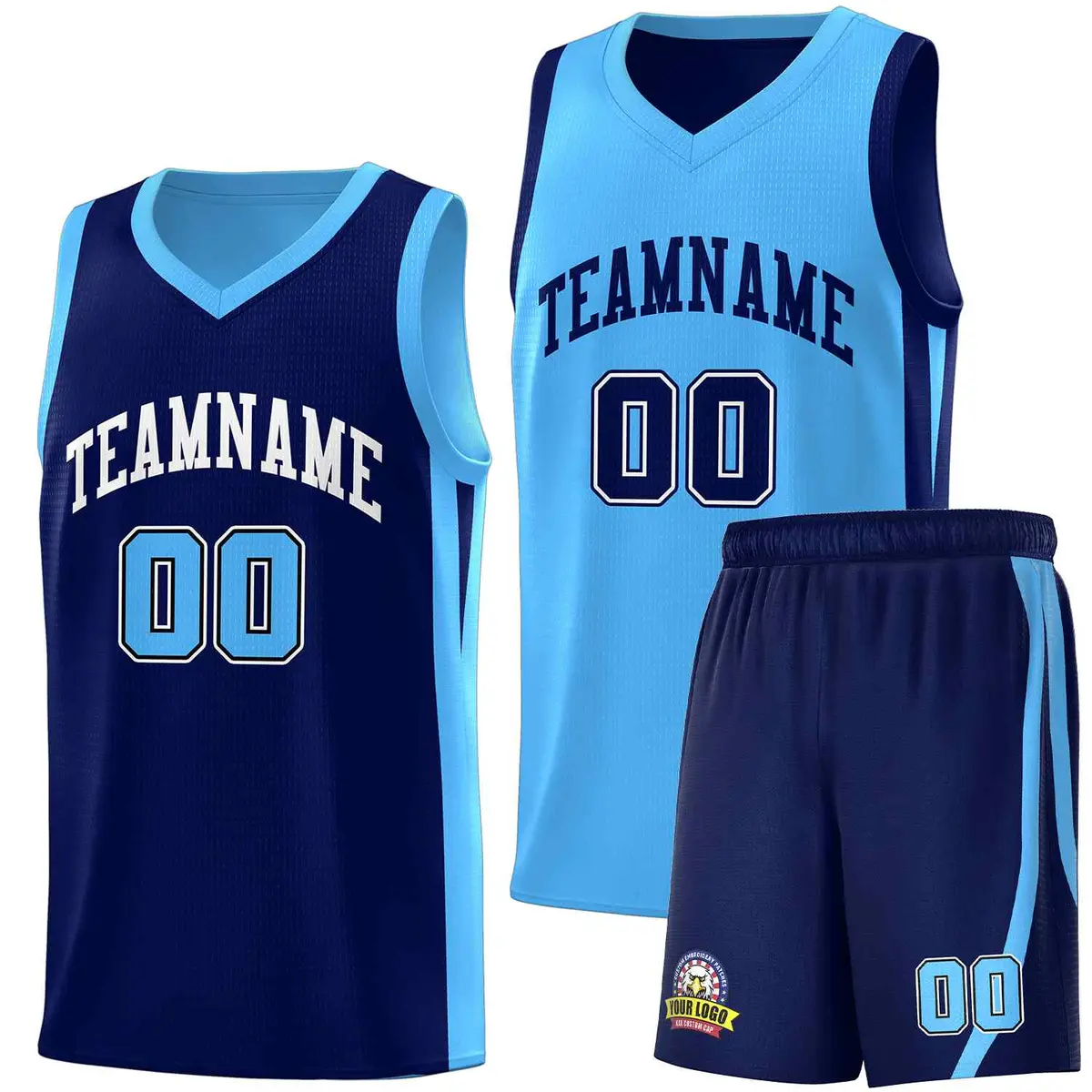 Navy Light Blue Double Side Sets Men Basketball Jersey