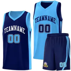 Navy Light Blue Double Side Sets Men Basketball Jersey