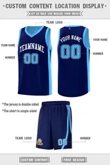 Navy Light Blue Double Side Sets Men Basketball Jersey 4