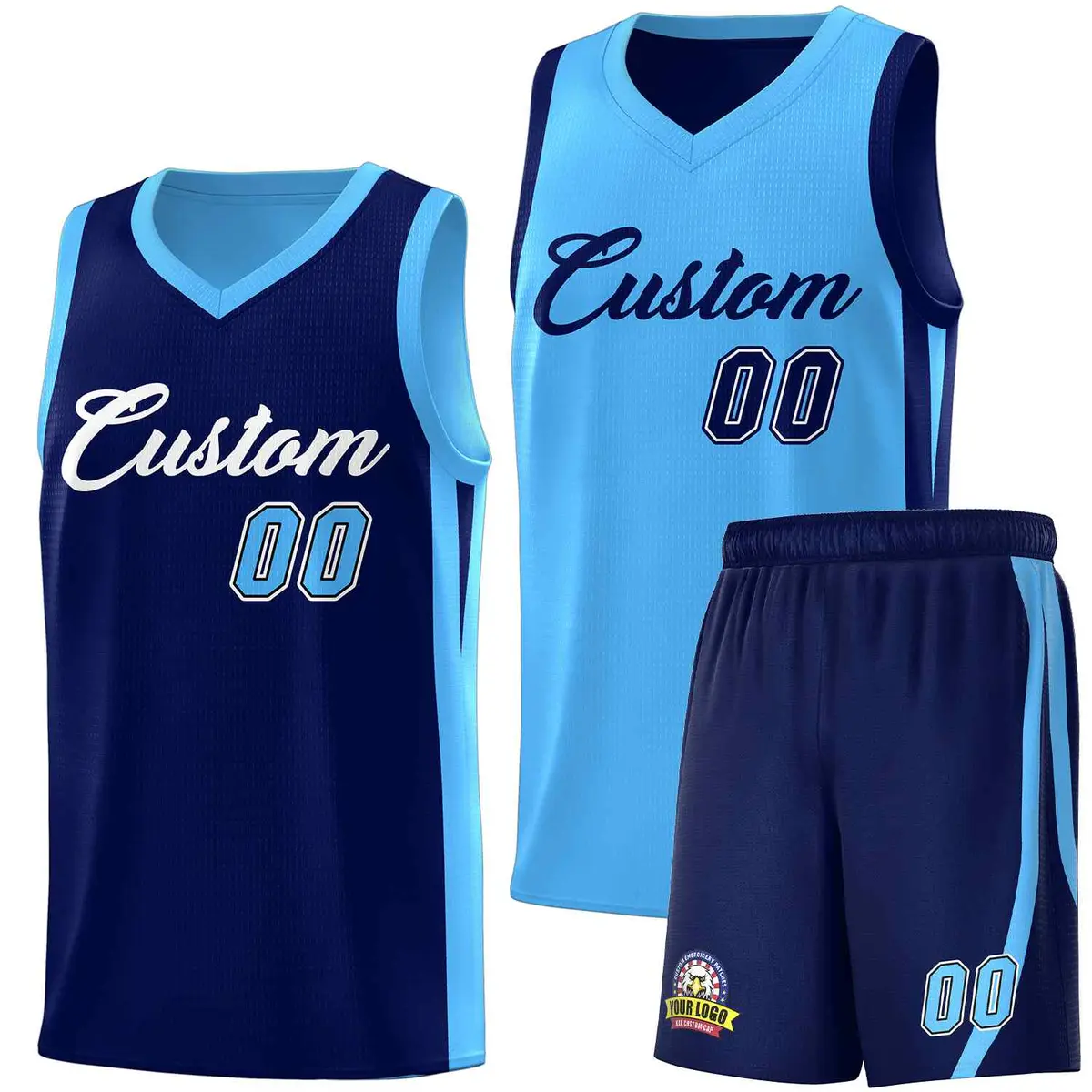 Navy Light Blue Double Side Sets Men Basketball Jersey