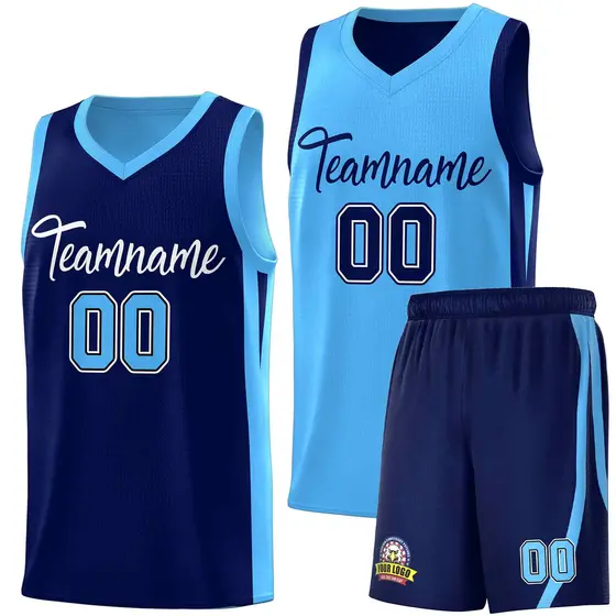 Navy Light Blue Double Side Sets Men Basketball Jersey