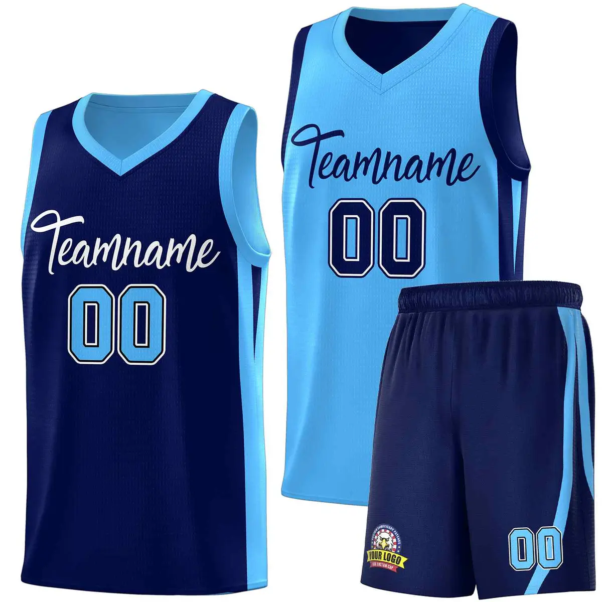 Navy Light Blue Double Side Sets Men Basketball Jersey
