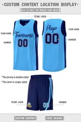 Navy Light Blue Double Side Sets Men Basketball Jersey 2
