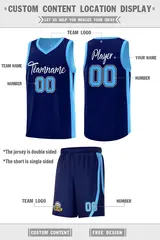 Navy Light Blue Double Side Sets Men Basketball Jersey 4