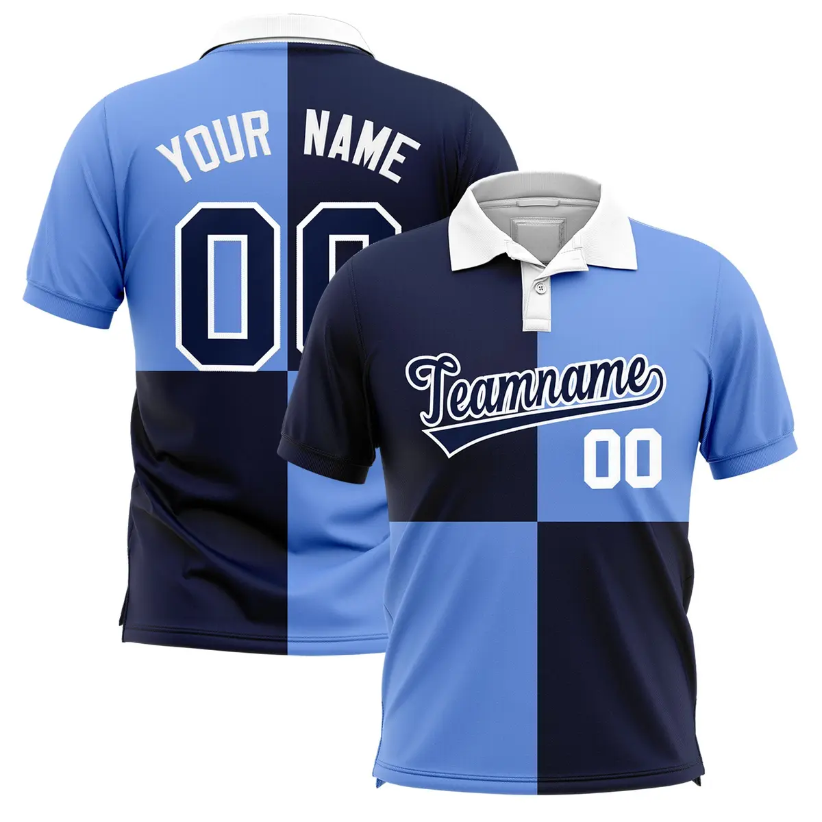 Navy Light Blue Four Squares Performance Polo Shirt