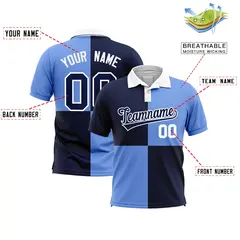Navy Light Blue Four Squares Performance Polo Shirt 2