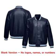 Navy Light Blue Full-Snap Varsity Faux Leather Letterman Jacket 6