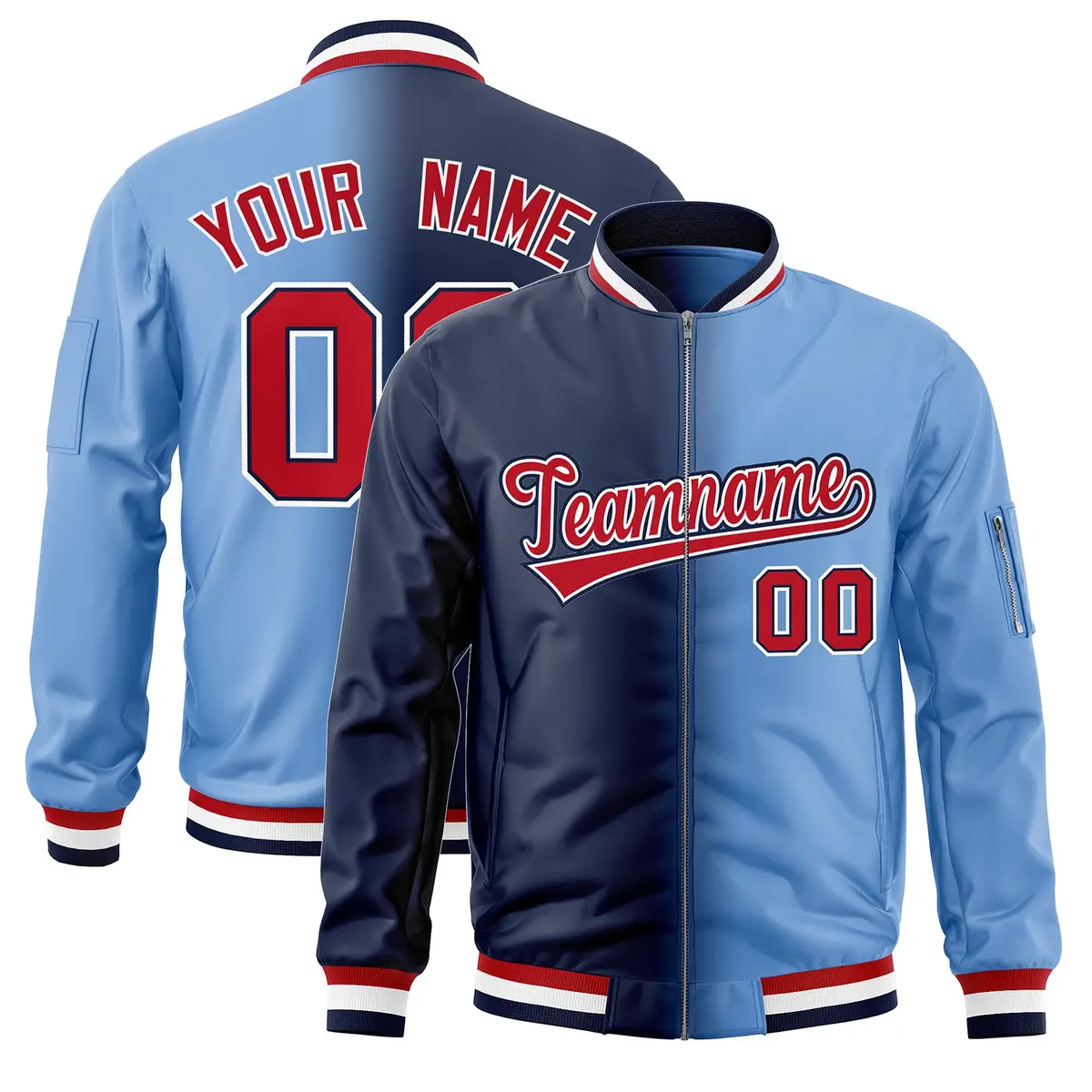 Navy Light Blue Gradient Letterman Bomber Jacket