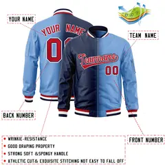 Navy Light Blue Gradient Letterman Bomber Jacket 2