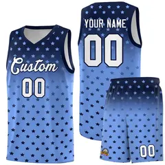 Navy Light Blue Gradient Star Pattern Basketball Jersey Sets 1
