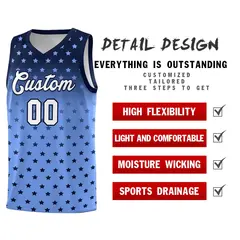 Navy Light Blue Gradient Star Pattern Basketball Jersey Sets 2