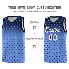 Navy Light Blue Gradient Star Pattern Basketball Jersey Sets 3