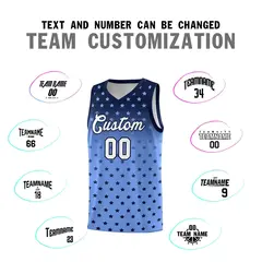 Navy Light Blue Gradient Star Pattern Basketball Jersey Sets 4