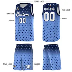 Navy Light Blue Gradient Star Pattern Basketball Jersey Sets 5