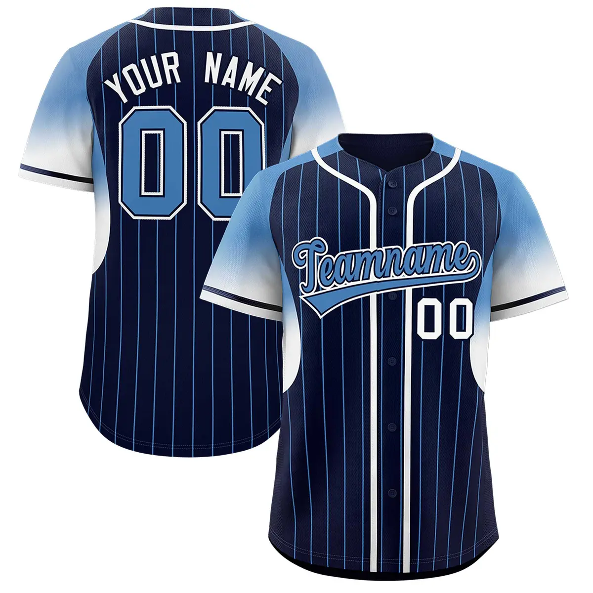 Navy Light Blue Gradient Stripe Sleeves Baseball Jersey