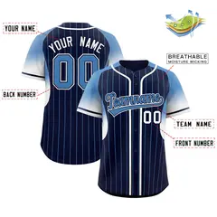 Navy Light Blue Gradient Stripe Sleeves Baseball Jersey 2