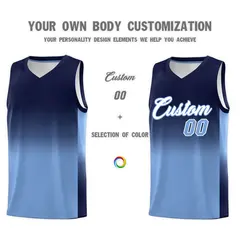 Navy Light Blue Gradient Uniform Basketball Jersey 3