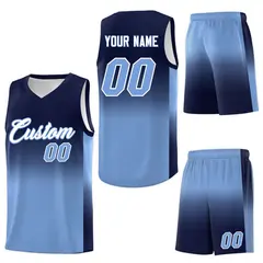 Navy Light Blue Gradient Uniform Basketball Jersey 7