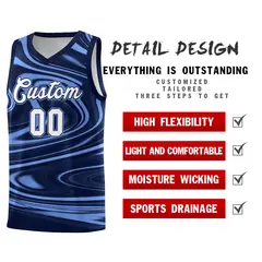 Navy Light Blue Graffiti Fluids Style Basketball Jersey Sets 2