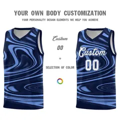 Navy Light Blue Graffiti Fluids Style Basketball Jersey Sets 3