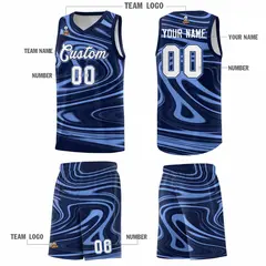 Navy Light Blue Graffiti Fluids Style Basketball Jersey Sets 5