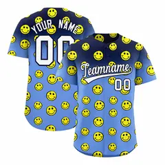 Navy Light Blue Graffiti Gradient Smile Baseball Jersey 1