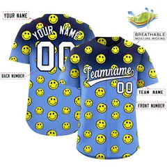 Navy Light Blue Graffiti Gradient Smile Baseball Jersey 2