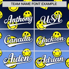 Navy Light Blue Graffiti Gradient Smile Baseball Jersey 3