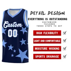 Navy Light Blue Graffiti Star Print Basketball Jersey Sets 2