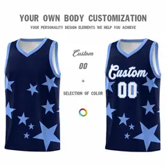 Navy Light Blue Graffiti Star Print Basketball Jersey Sets 3