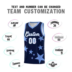 Navy Light Blue Graffiti Star Print Basketball Jersey Sets 4