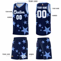 Navy Light Blue Graffiti Star Print Basketball Jersey Sets 5