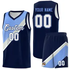 Navy Light Blue Gray Diagonal Stripes Color Block Basketball Jersey