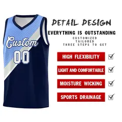 Navy Light Blue Gray Diagonal Stripes Color Block Basketball Jersey 2