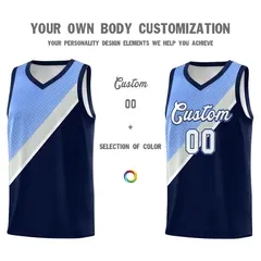 Navy Light Blue Gray Diagonal Stripes Color Block Basketball Jersey 3
