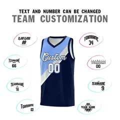 Navy Light Blue Gray Diagonal Stripes Color Block Basketball Jersey 4