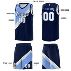 Navy Light Blue Gray Diagonal Stripes Color Block Basketball Jersey 5