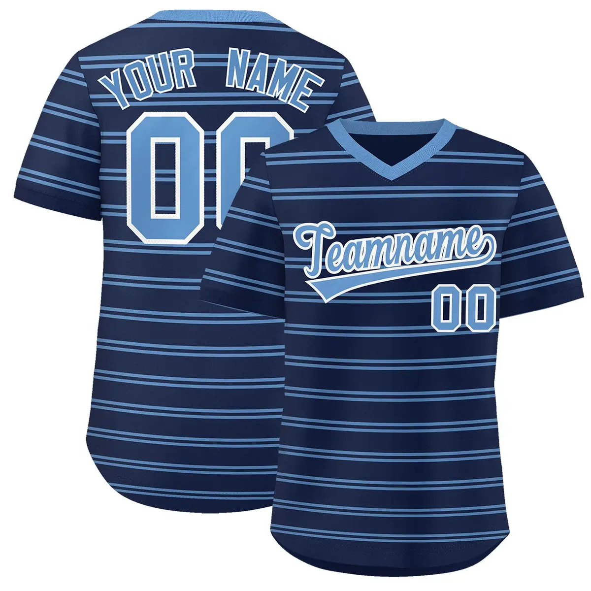 Navy Light Blue Horizontal Stripe Pullover Baseball Jersey