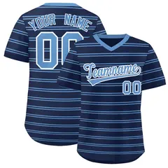 Navy Light Blue Horizontal Stripe Pullover Baseball Jersey 1
