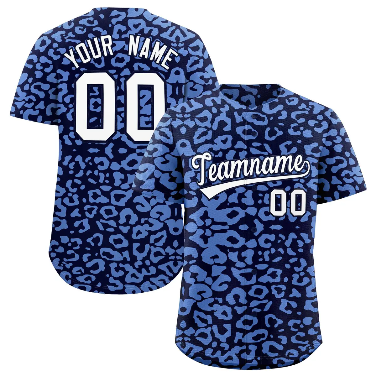 Navy Light Blue Leopard Print Baseball Jersey