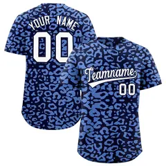 Navy Light Blue Leopard Print Baseball Jersey 1