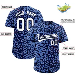 Navy Light Blue Leopard Print Baseball Jersey 2
