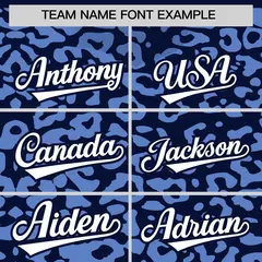Navy Light Blue Leopard Print Baseball Jersey 3
