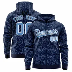 Navy Light Blue Leopard Print Varsity Letterman Jacket Hoodie 1