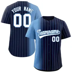 Navy Light Blue Pinstripe Gradient Baseball Jersey 1